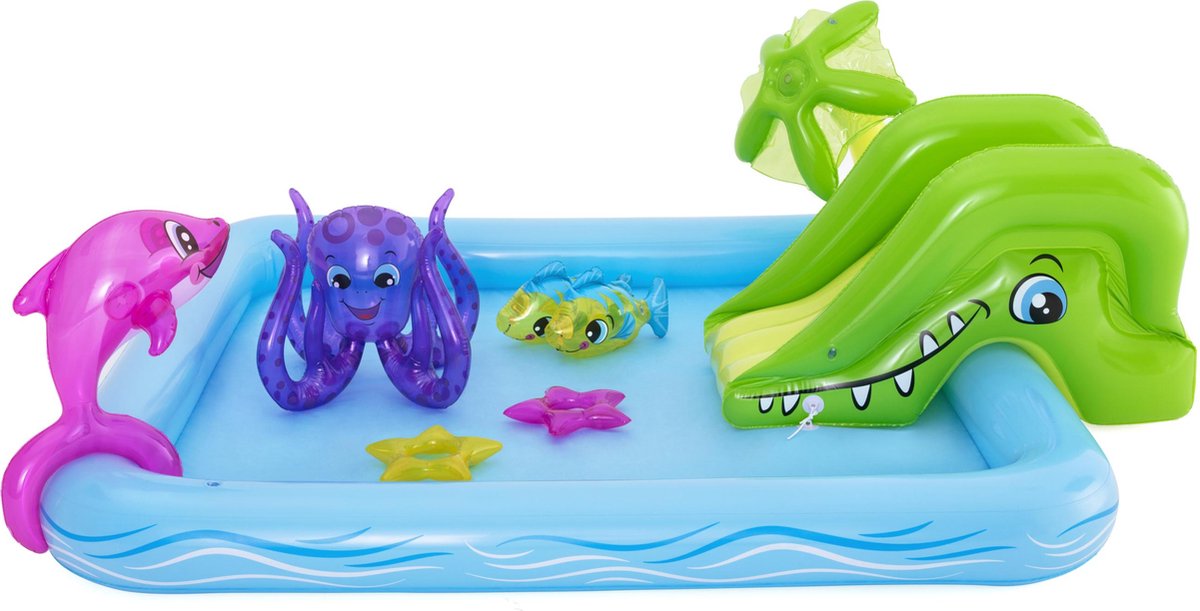 Bestway Kinderzwembad met Glijbaan - Incl. Opblaas Waterspeelgoed - 239 x 206 x 86 CM - 308 L - Waterdieren — afbeelding 5