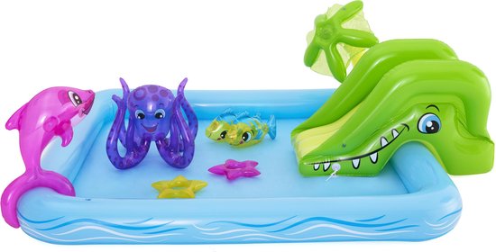 Bestway Kinderzwembad met Glijbaan - Incl. Opblaas Waterspeelgoed - 239 x 206 x 86 CM - 308 L - Waterdieren