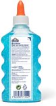 Arrière d'une bouteille de colle à paillettes bleue Elmer's avec informations sur le produit.