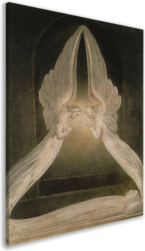 Christ au tombeau, gardé par des anges - Tableau William Blake - Tableau Anges - Peintures toile Mythique - Décoration murale chambre d'enfant - Tableau toile - Décoration murale chambre toile 50x70 cm