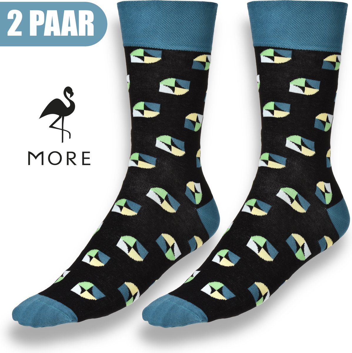 More Fashion - Elegante Heren Sokken Maat 39 40 41 42 - 2-Pack - Leuke Print - Kleurrijk Casual Extravagant - 65% Katoenen Sokken - Zwart Blauw - MADE IN EU