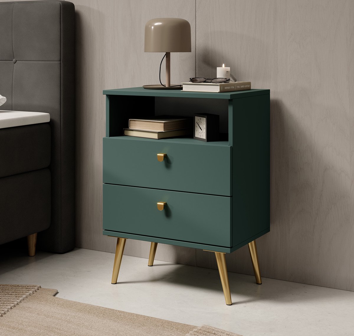 MEUBELLA Nachtkastje Hidde - Groen - 50 cm Goud|Groen