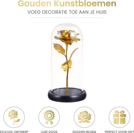 La Rose Flower Gold - Rose dorée de Luxe sous cloche en verre - Rose en verre - Cadeau et Décoration Romantique