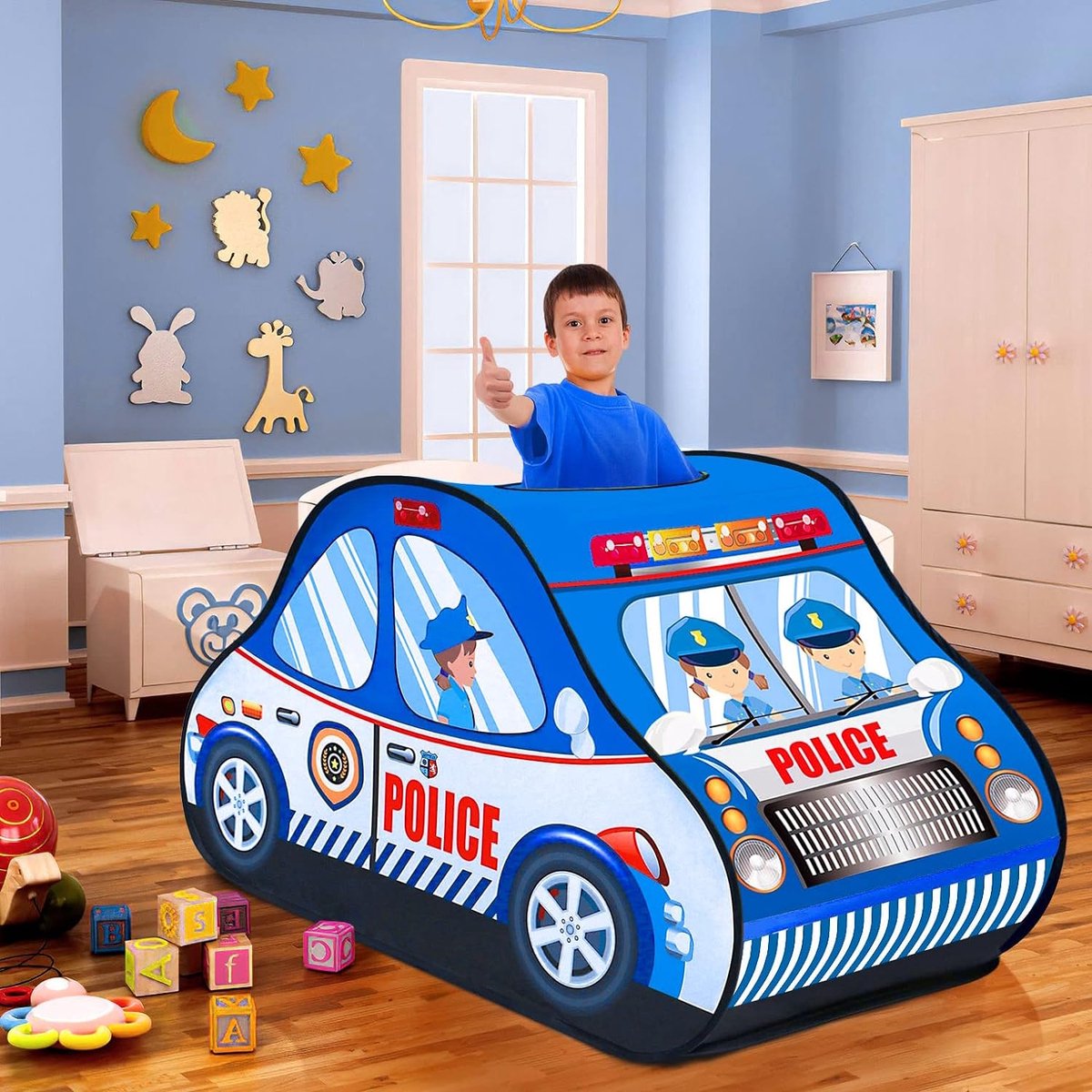 HomeBerg Politie Auto Speel Tent Speeltent Speelgoedhuis Politiewagen Kindertent 118 cm Lengte