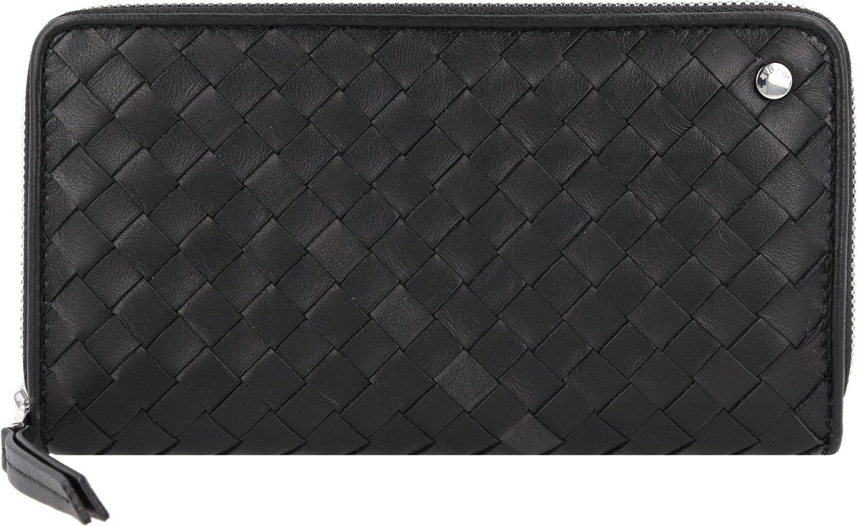 abro Leren Portemonnee Leather Piuma Weaving Zip Wallet Black / Nickel Zwart