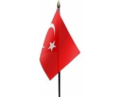 Turkije - mini vlaggetje van 10 x 15 cm op stokje - Landen vlag - H27 cm - polyester