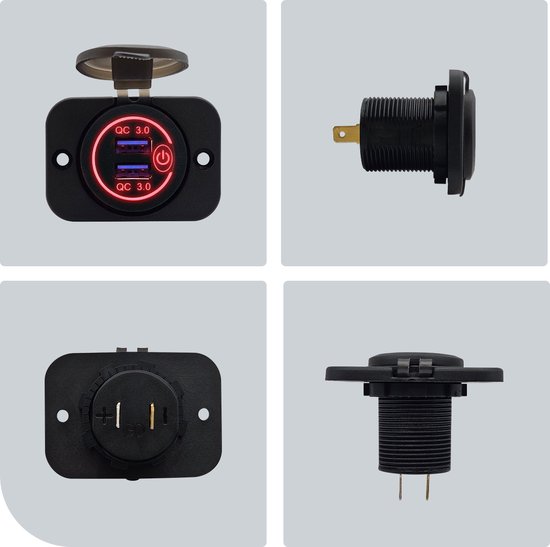 Prise murale USB ProRide® 12 V 2 Portes encastrée avec interrupteur - QC3. 0 - PUSB1QC-R - Chargeur USB Voiture, Bateau et Camper - Ensemble complet - Rouge