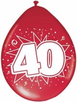 Feest ballonnen 40 jaar - 8x st - rood - 40e jubileum thema - Robijn - versiering - feestballonnen - feestartikelen - getrouwd