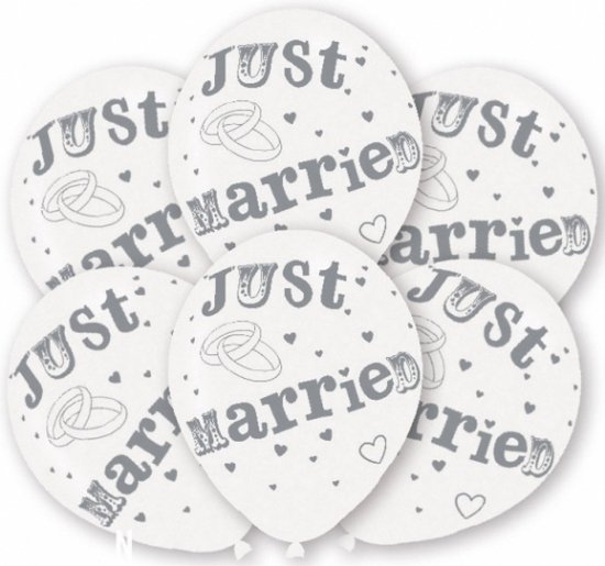 Net getrouwd bruiloft thema ballonnen wit 6x stuks - Feestartikelen/versiering
