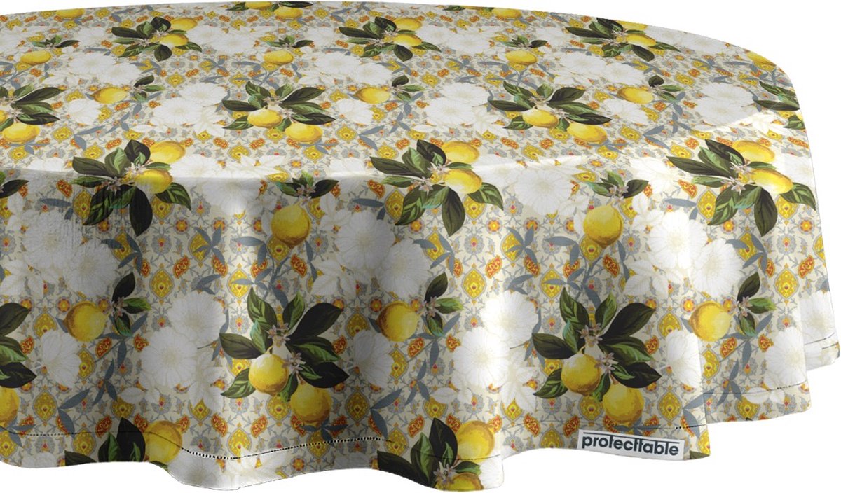 Protecttable - Rond Tafelzeil Citroenen Geel Ø138cm - Tafelkleed Afwasbaar - Kunststof