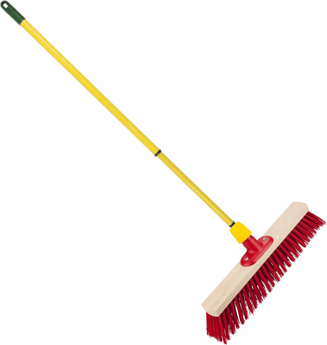 Goedkoopste Houten straatbezem/buitenbezem rood elaston 40 cm met metalen telescoopsteel geel 80 - 130 cm - Harde buitenbezems