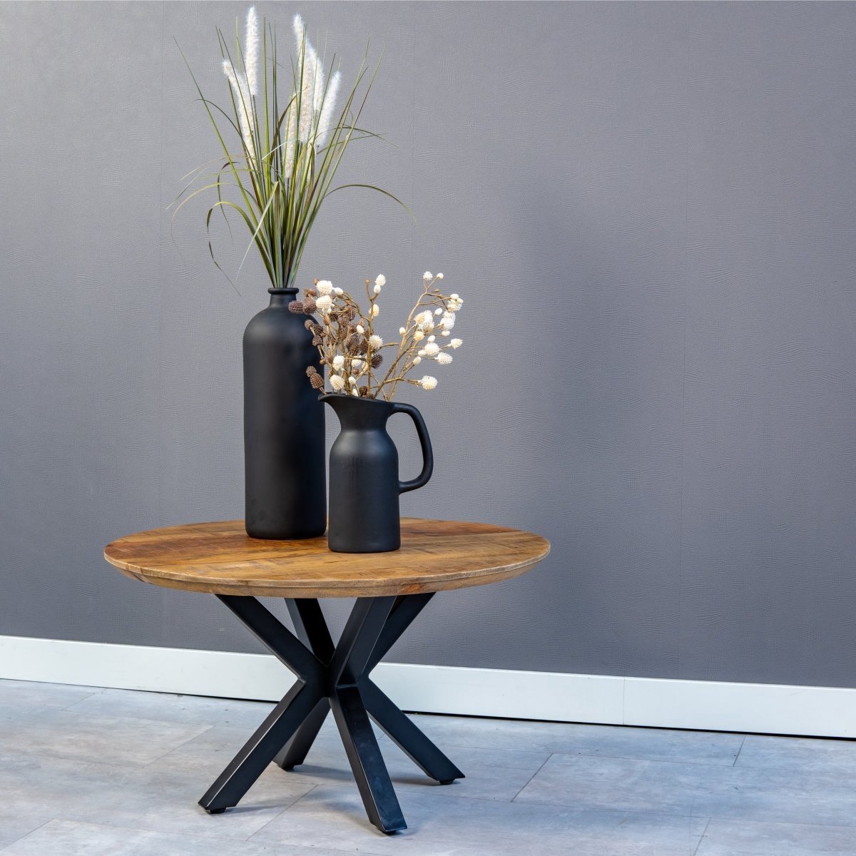 Mangohouten Salontafel Vicenza 70 cm Mahom Industrieel - Kleine tafel van Mangohout & Metaal - Industriële Huiskamertafel