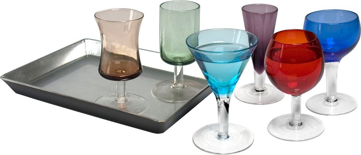 Artland - Gekleurde likeur glaasjes set - Met dienblad - 9,5 cm