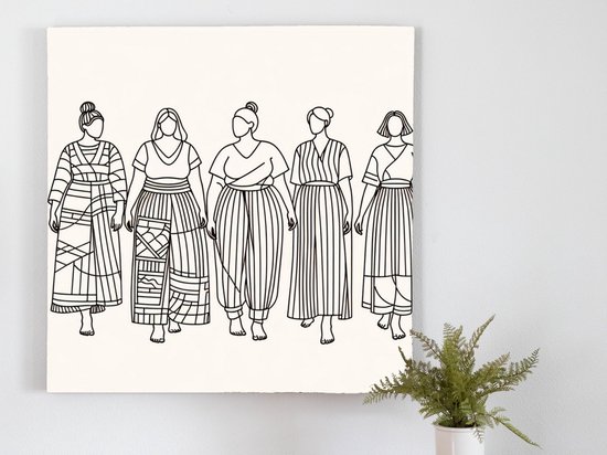 Line art dikke dames schilderij | Curvy Contours: A Celebration of Bold and Beautiful Women | Kunst - 40x40 centimeter op Canvas | Foto op Canvas