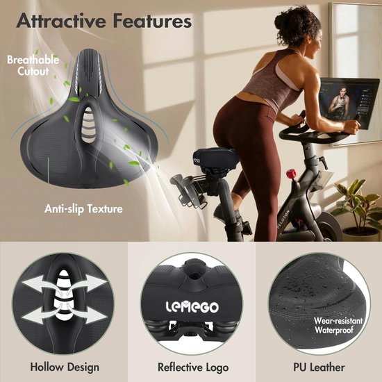 Comfortabel fietszadel, neusloos zadel, comfortabel fietszadel, vervanging voor reflecterend fietszadel, voor het comfort van mannen en vrouwen