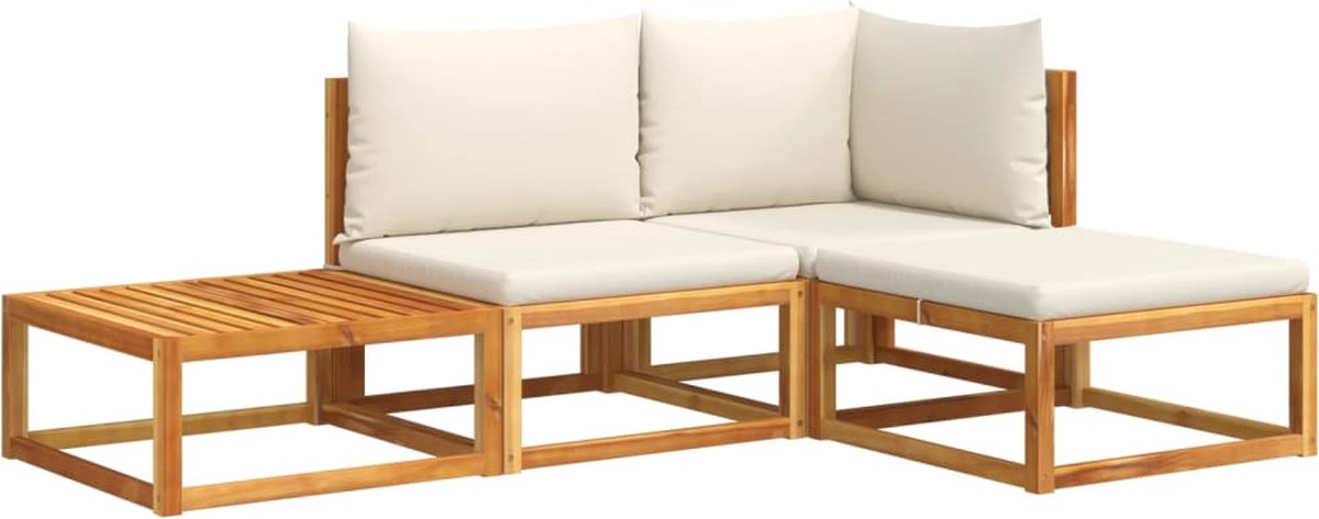 vidaXL - 4-delige - tuinbankset - met - kussens - acaciahout - & - rotan