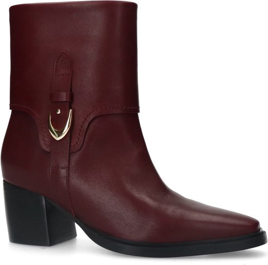 Manfield Dames Bordeaux rode leren enkellaarsjes met hak Maat 37 bol