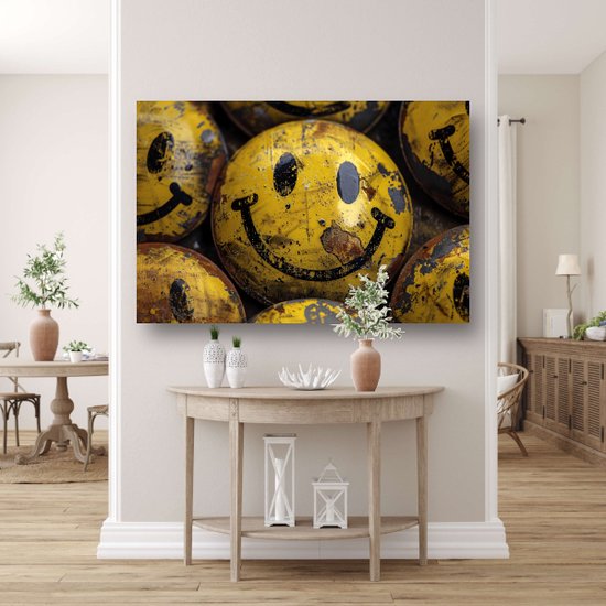 Décoration murale Smileys - Poster Emoji - Décoration murale Rouille - Décoration murale industrielle - Posters chambre - Poster oeuvre 150x100 cm