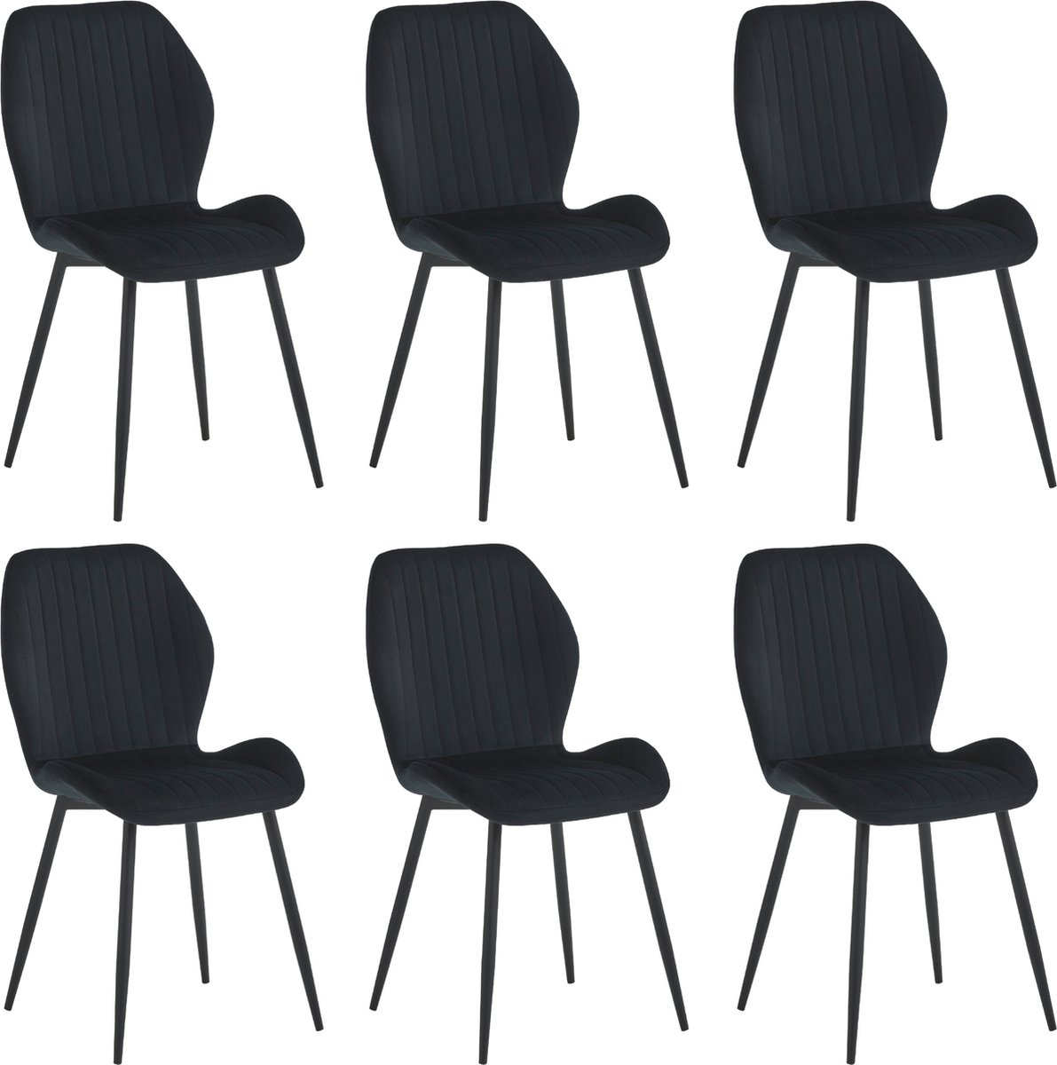 Colenis Sunny Eetkamerstoel - Set Van 6 - Zwart - Velvet - Industrieel