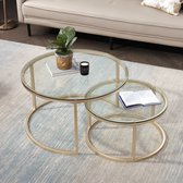 Amalee - Table basse ronde - 2 en 1 - Glas trempé - Salon - Table Café - Montage facile - Transparent