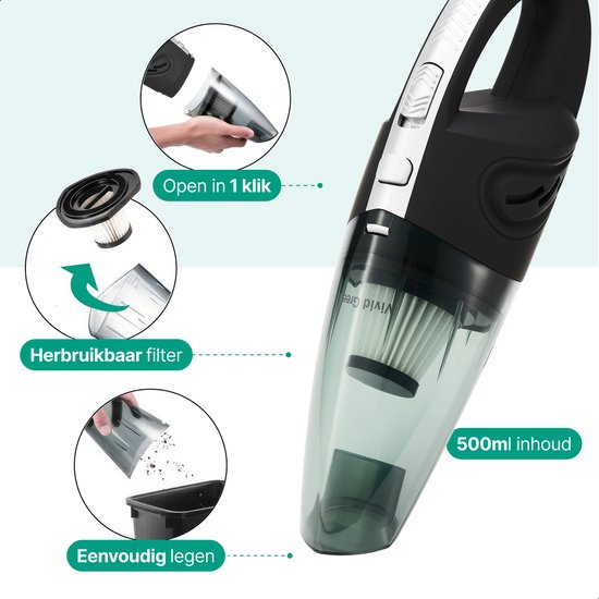 Kruimelzuiger Snoerloos - Handstofzuiger met 5 opzetstukken - Kruimelzuiger - Grijs - Vivid Green
