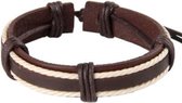 Fako Bijoux® - Armband - Leder & Touw - Bruin/Wit