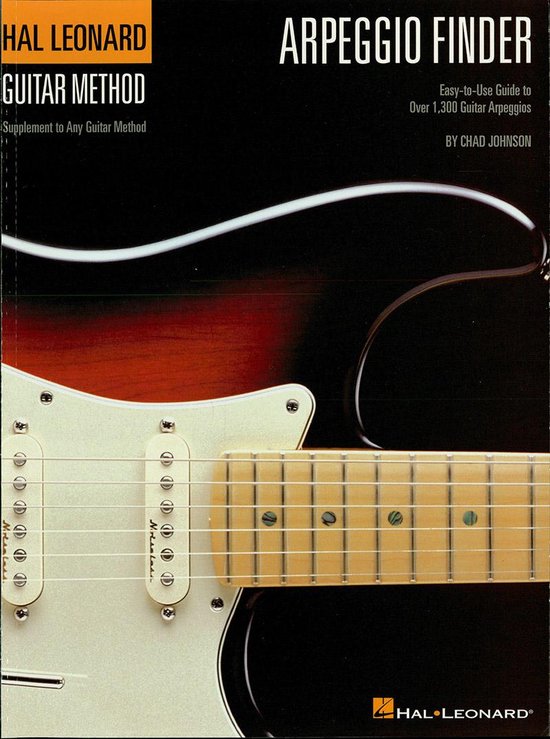 Livre "Arpeggio Finder Guitar Method" avec un gros plan d'une guitare électrique.