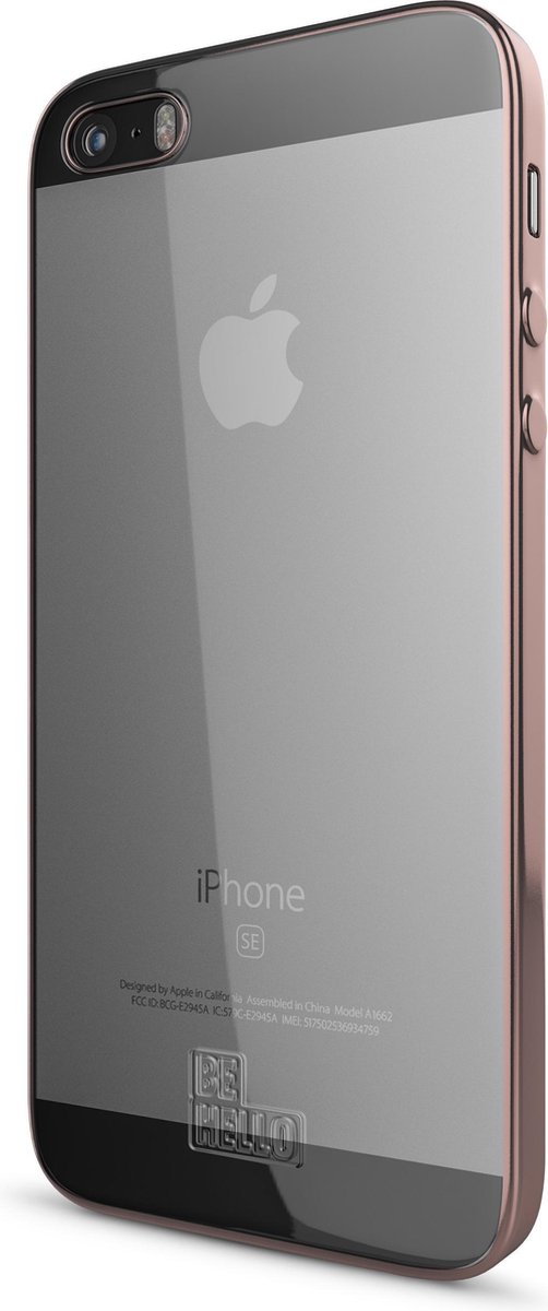 BeHello - iPhone 5(s) Hoesje - Zachte Back Case Transparant Gel Chrome Edge Roze goud