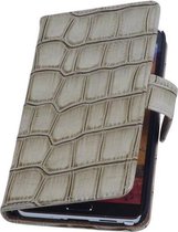 Glans Croco Bookstyle Wallet Case Hoesjes voor Galaxy Note 4 N910F Beige