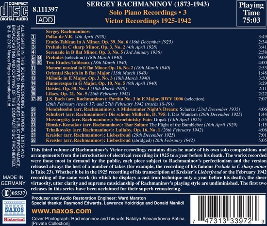 Rachmaninov: Solo Piano Rec.3