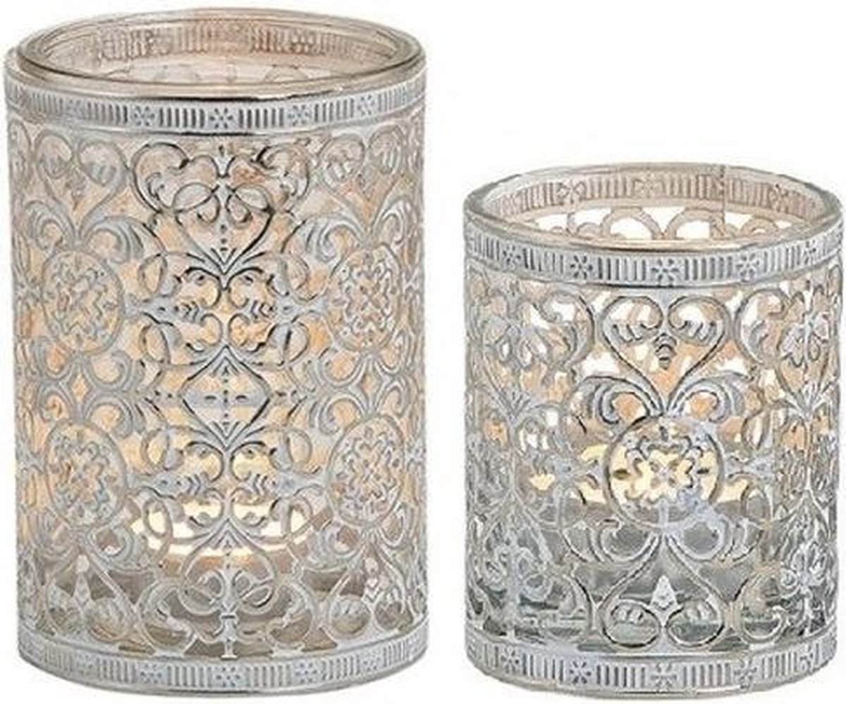 Kate Aspen Vintage Geribbelde Rode Glas Theelichthouders - Set Van 6 Stuks