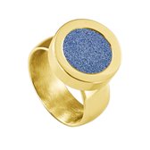 Quiges RVS Schroefsysteem Ring Goudkleurig Glans 19mm met Verwisselbare Glitter Blauw 12mm Mini Munt