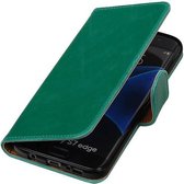 Zakelijke Book Case Telefoonhoesje Geschikt voor de Samsung Galaxy S7 Edge G935F - Portemonnee Hoesje - Pasjeshouder Wallet Case - Groen