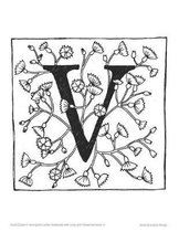 Hand Drawn V Monogram Letter Notebook with Lines and Flowers to Color in