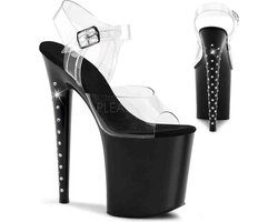 Pleaser - FLAMINGO-808G Sandaal met enkelband, Paaldans schoenen - Paaldans schoenen - 39 Shoes - Roze/Transparant