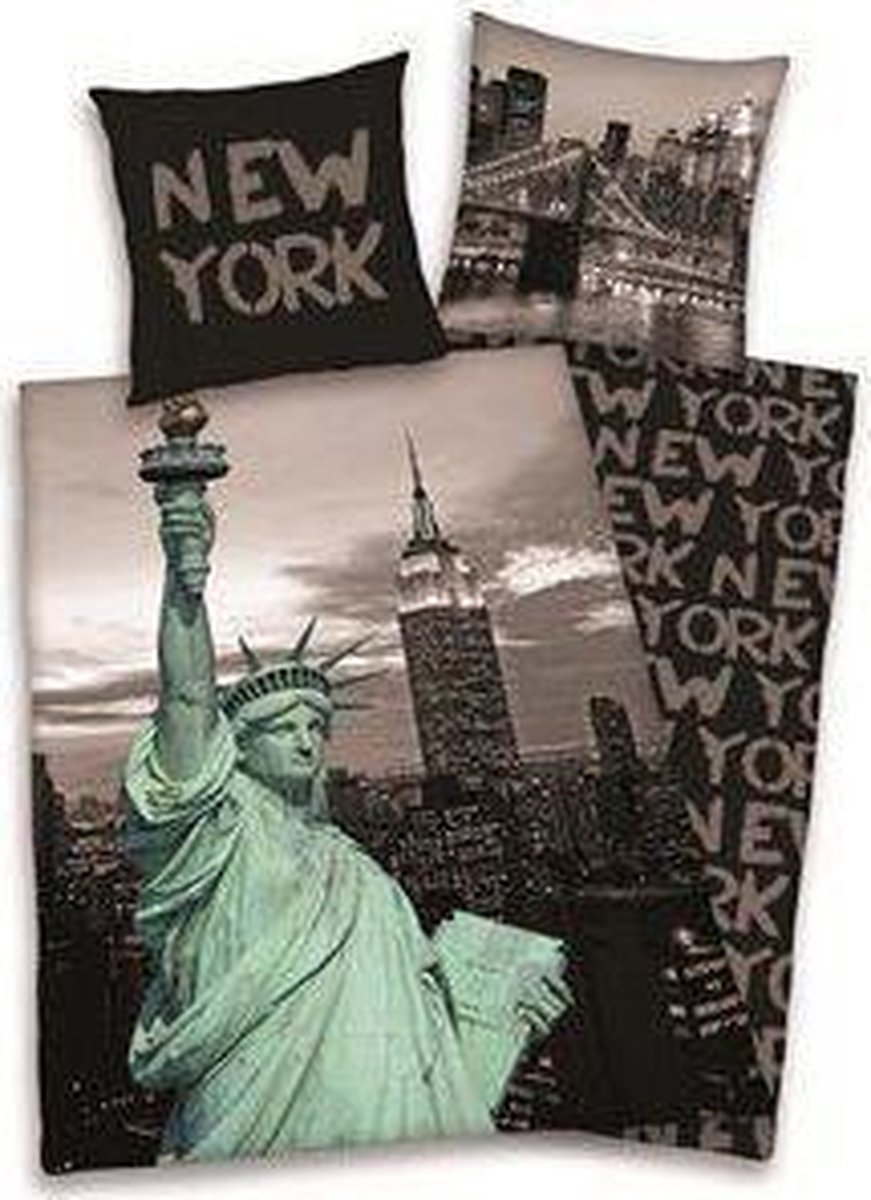New York dekbedovertrek - Grijs - 1-persoons (140x200 cm + 1 sloop) |  bol.com