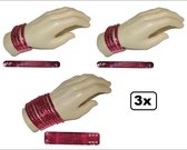 3x Punk armband pink breed en smal assortie