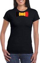 Zwart t-shirt met Belgie vlag strikje dames - Belgie supporter L