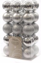 30x Zilveren kunststof kerstballen 6 cm - Mix - Onbreekbare plastic kerstballen - Kerstboomversiering zilver