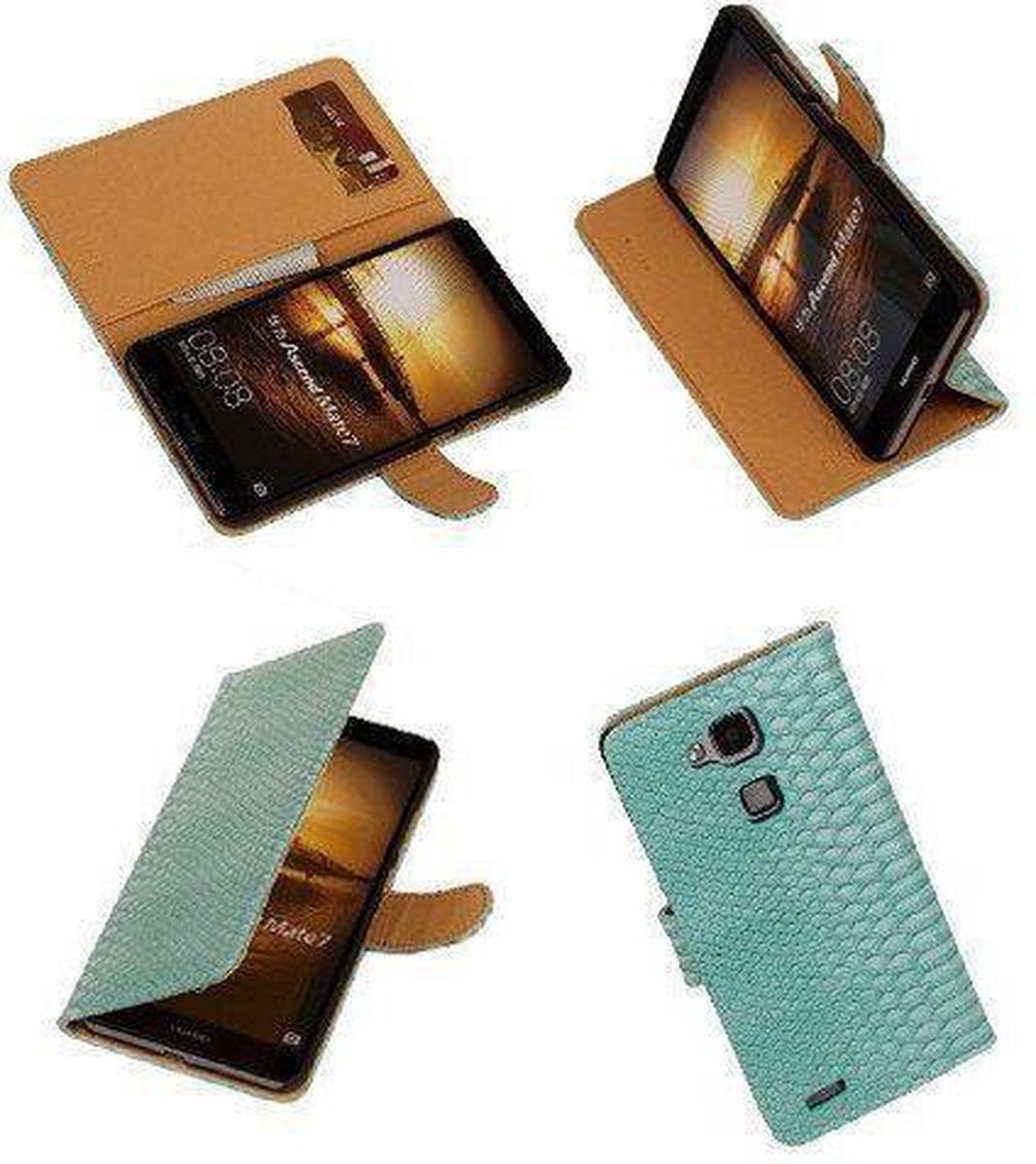 Slang Turquoise Huawei Ascend Mate 7 Bookcase Cover Hoesje