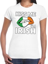 Kiss me I am Irish t-shirt wit dames - feest shirts dames - Ierland kleding L