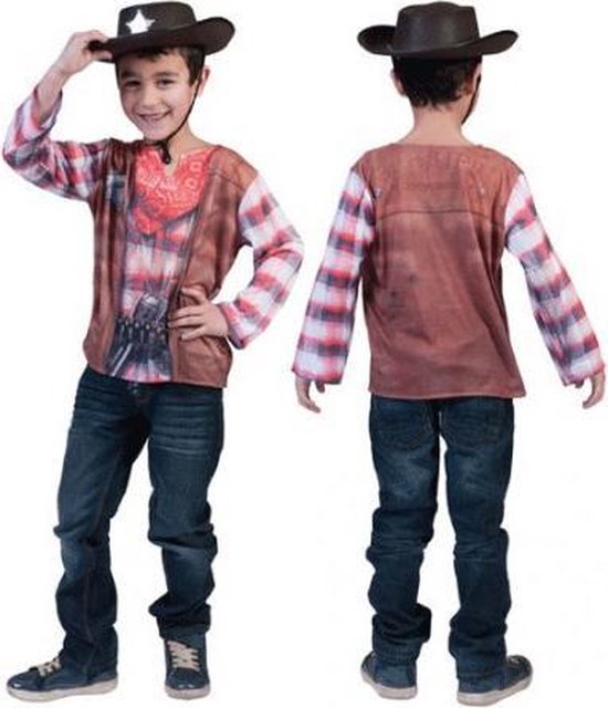 Cowboy shirt met 3D print voor kids 4-5 jaar