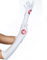 Lange verpleegstershandschoenen voor vrouwen - Verkleedattribuut