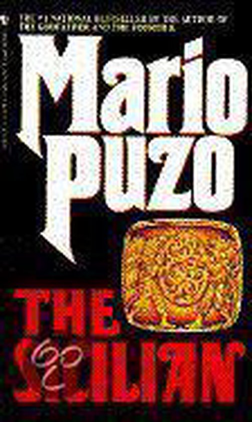 Couverture du livre "The Sicilian" de Mario Puzo, avec une tête de Méduse dorée sur fond sombre.