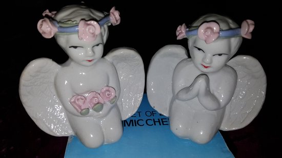 Engelen met Vleugels -Set 2 stuks -Porselein - 10 x 8 x 6 cm