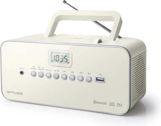 Muse M-30BTN - Draagbare radio/CD-speler met USB en bluetooth, crème |