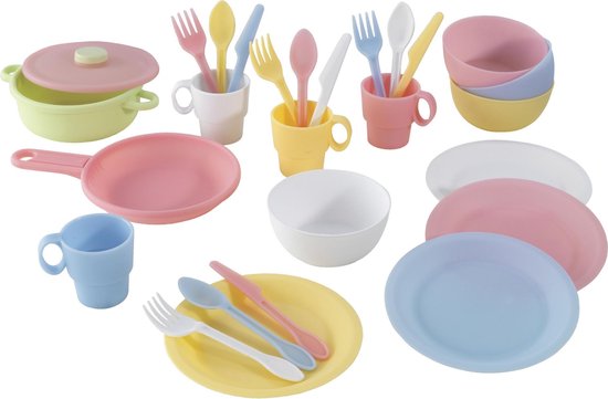 27-delige pastelkleurige kookgereiset, plastic borden en keukengerei voor... |