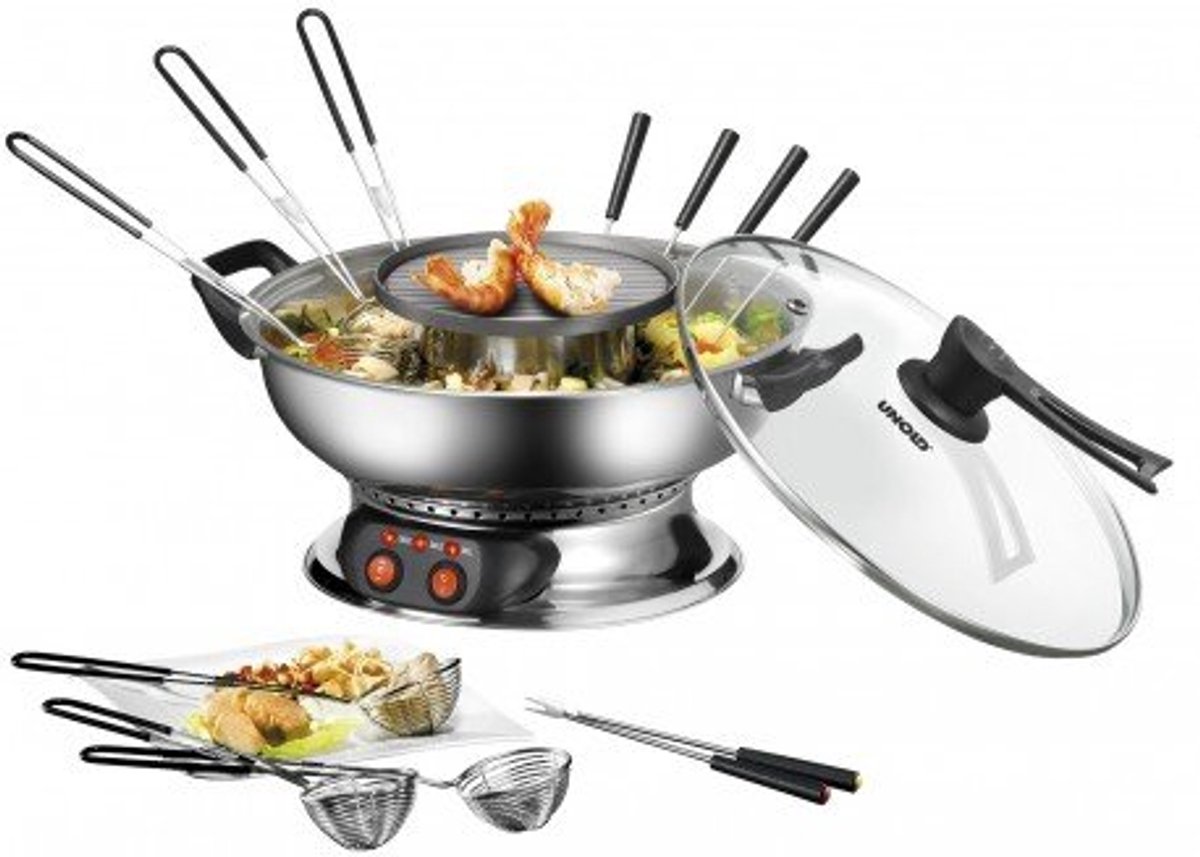 Bol.com Unold 48746 Asia Fondue - Elektrische Fonduepan - 6 Fonduevorkjes - RVS aanbieding