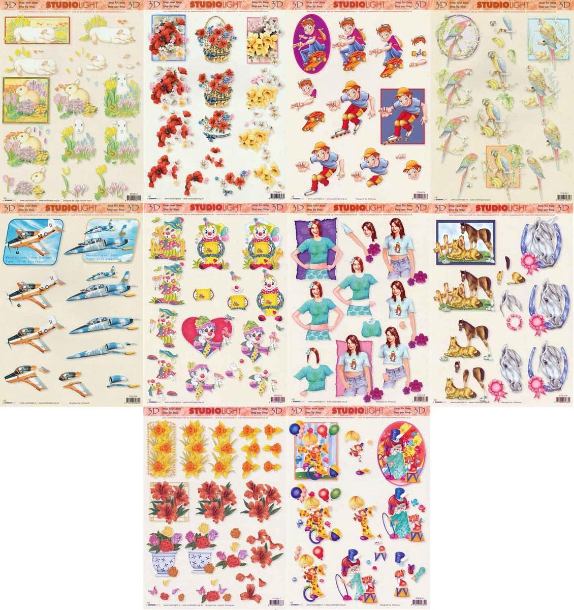 10x 3DA4 Knipvellen - Voor elk wat wils - Maak prachtige kaarten en scrapbook