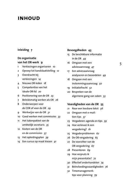 Tekstpagina met de inhoudsopgave van het boek.